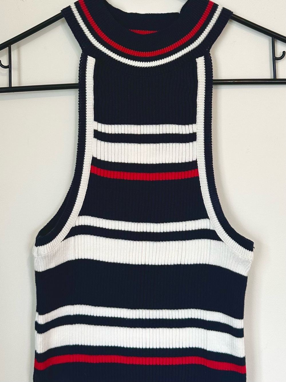 NWT Anthropologie Maeve Navy White and Red Striped Halter Ribbed Tank - Medium - Picture 4 of 9